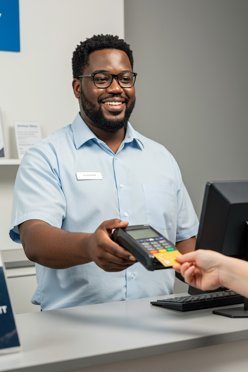 Caissier Easy Transact professionnel avec terminal de paiement